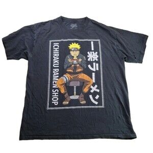 Thrashed Sz L Naruto Shippuden T-Shirt Men Black Ichiraku Ramen Shop Anime Punk
